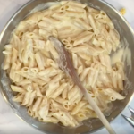 homemade alfredo sauce in the pan