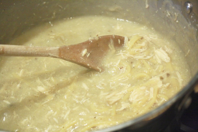 Chicken Noodle Soup simmering on the stove